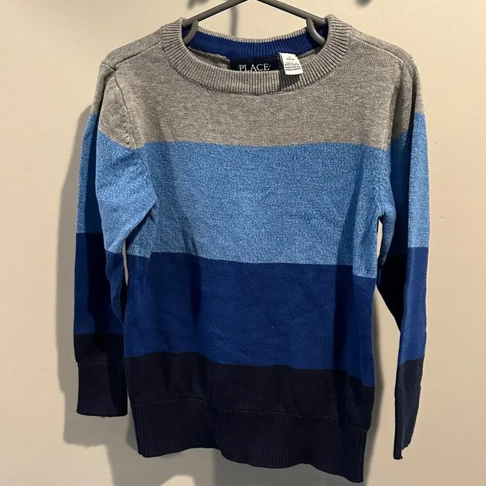 The Children's Place XS (4) Crewneck‎ Blue/Gray Colorblock Pullover Sweater NWOT